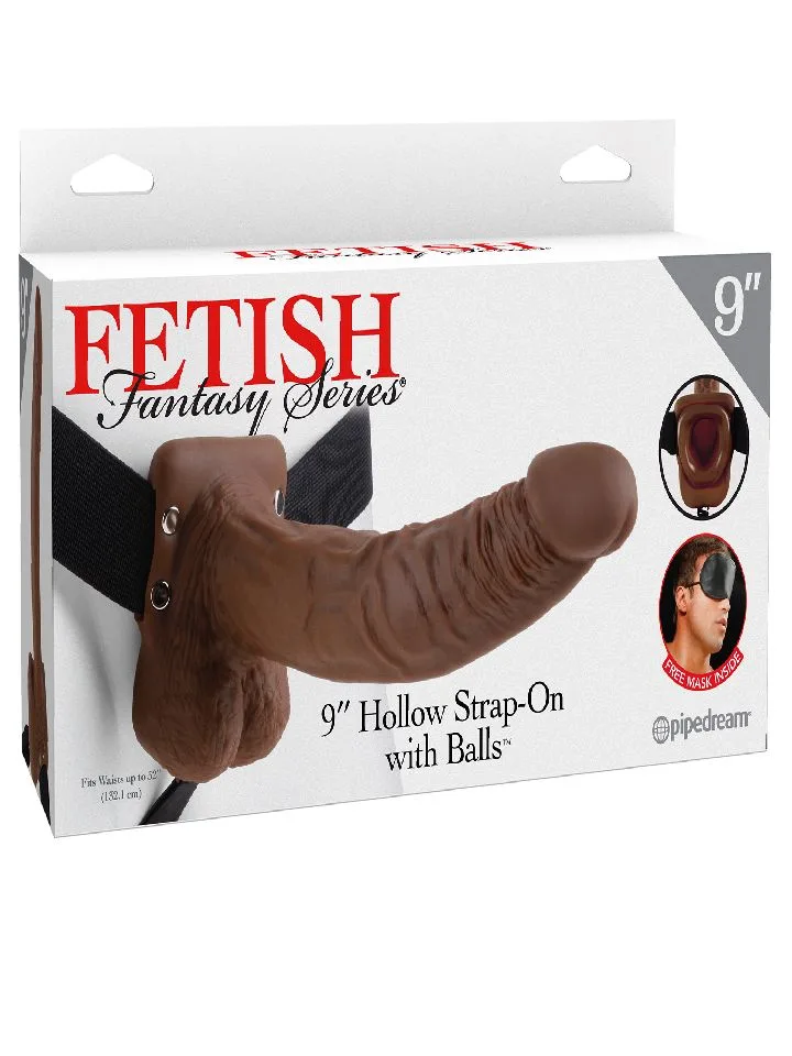 9 Inch Brown Hollow Strap-On Penis Extension with Balls by Fetish Fant